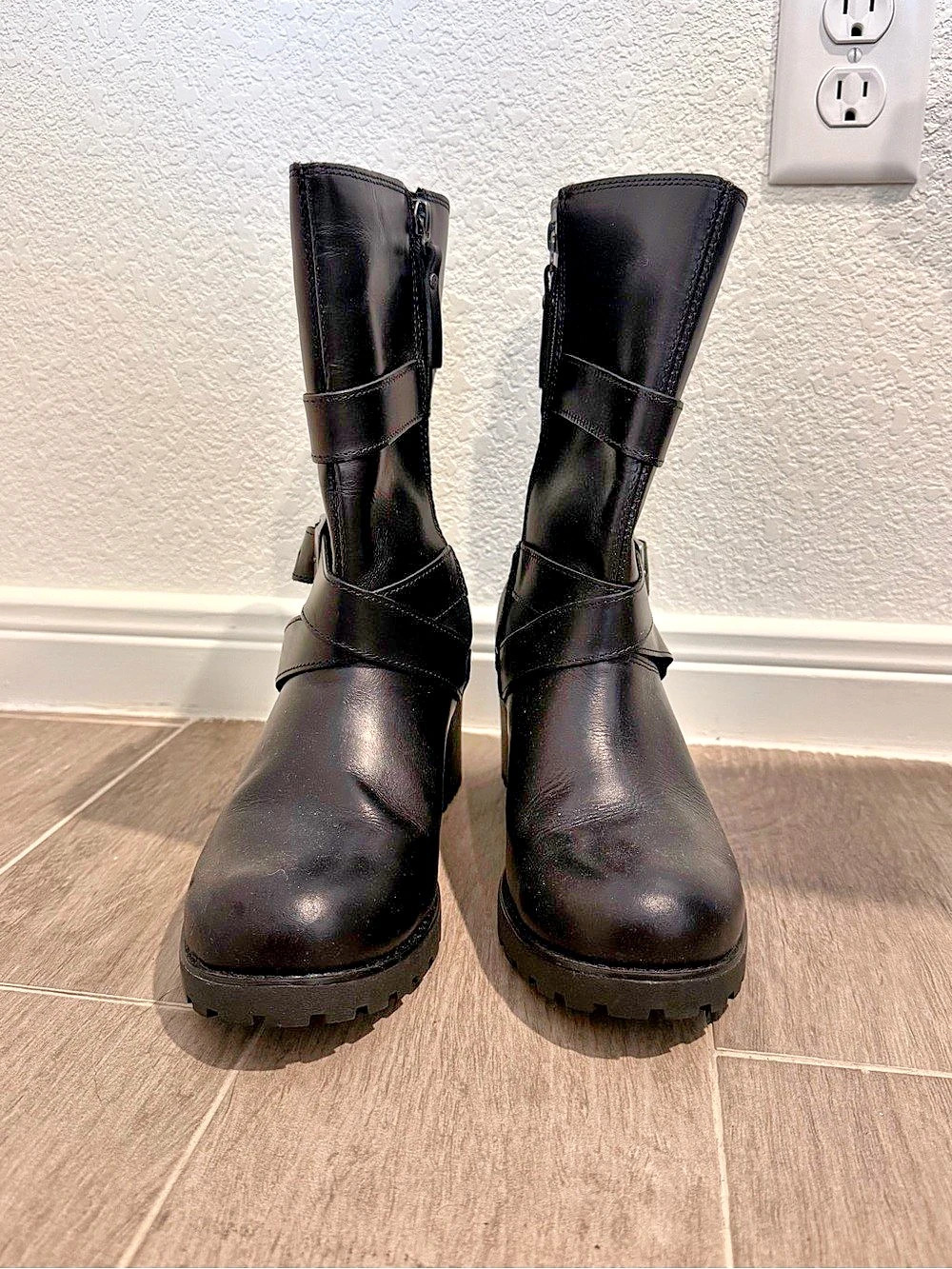 Harley-Davidson Black Buckle Platform Combat Boots